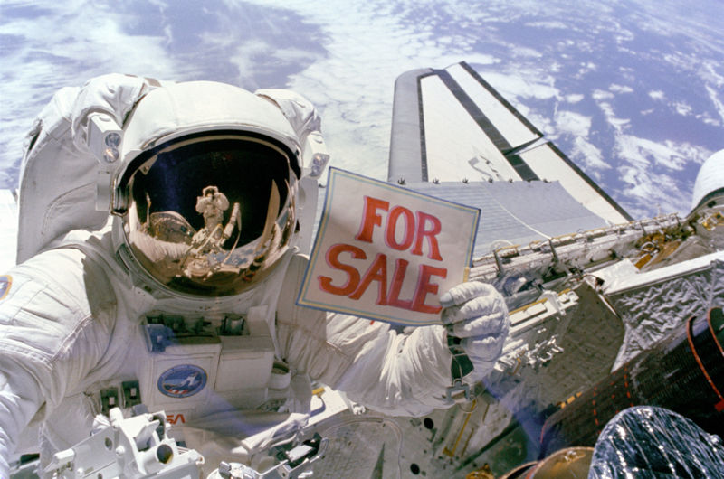 800px NASA astronaut with for sale sign on EVA   to retrieve sattlite