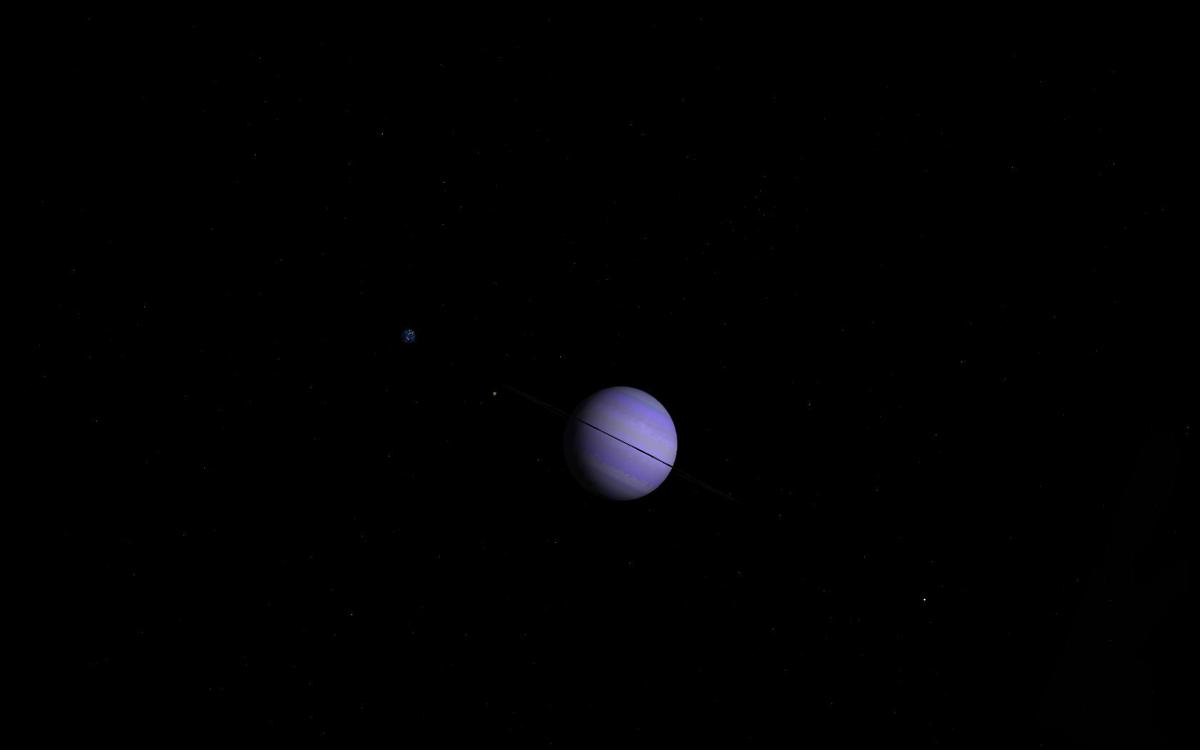 [Eru System] A picture of the gas giant Tokarr and the planet Santis on the left. The picture is token from the planet Canova.