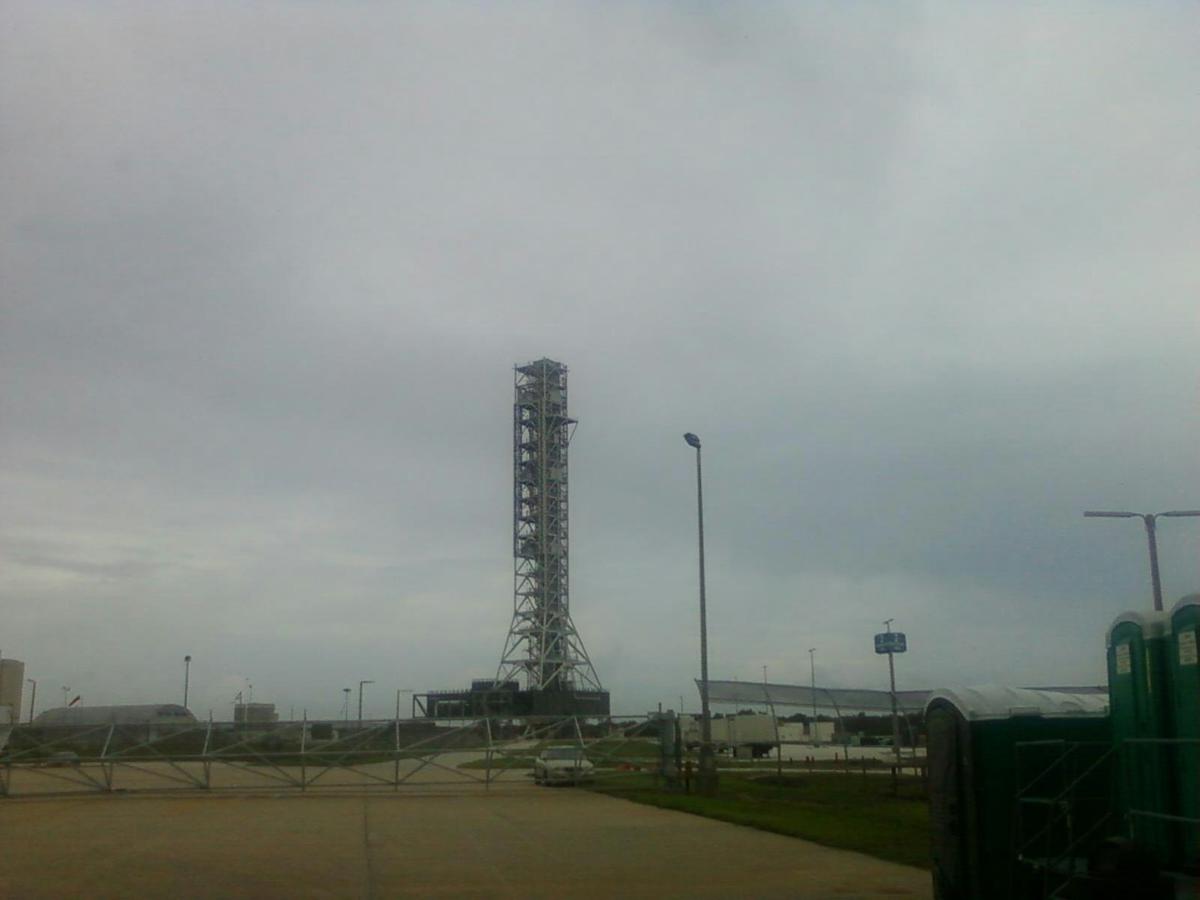 SLS mobile launch tower near the VAB.