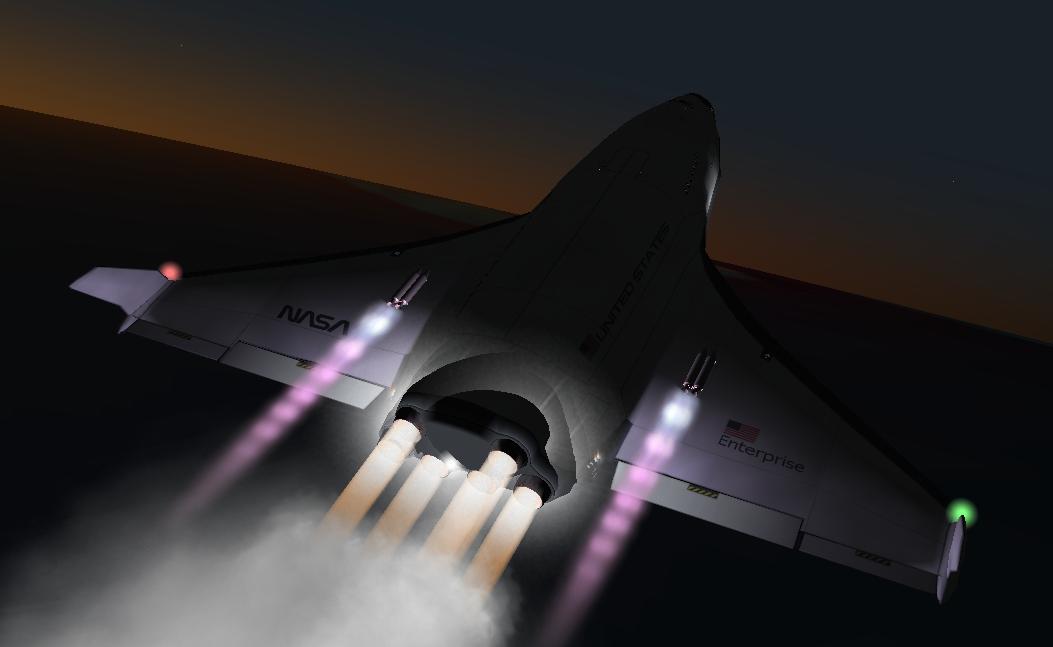 Upper wing boosters propel this cargo flight into the upper atmosphere for scramjet flight.